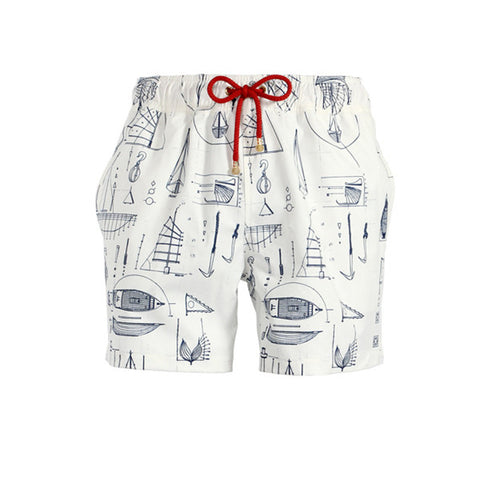 Mazu Swimwear Trunks Blueprints White